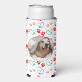 可愛い犬の手のプリントと愛のハート写真 スリム缶クーラー (Seltzer正面)