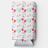 可愛い犬の手のプリントと愛のハート写真 スリム缶クーラー (裏面)