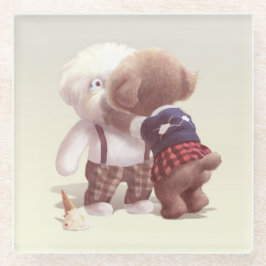 可愛い犬の抱き締め ガラスコースター