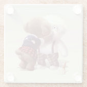 可愛い犬の抱き締め ガラスコースター (裏面)