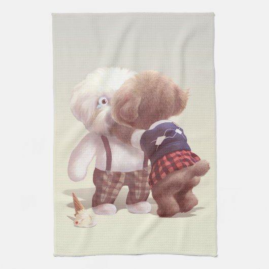 可愛い犬の抱き締め キッチンタオル (縦)