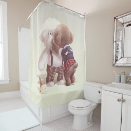 可愛い犬の抱き締め シャワーカーテン