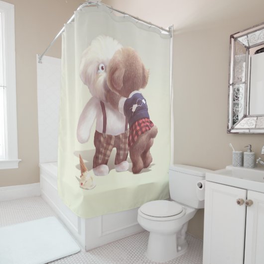 可愛い犬の抱き締め シャワーカーテン (インサイチュ)