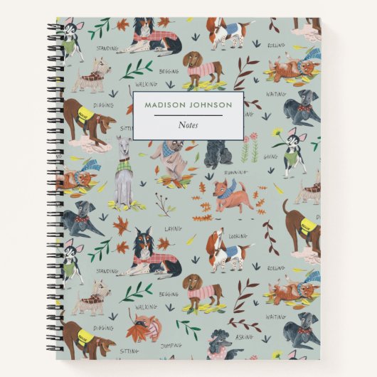 可愛い犬の柄モノグラム ノートブック (正面)