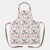 可愛い犬の母ベビーと花柄 エプロン (正面)