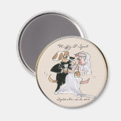 可愛い犬の漫画の結婚式は日付の磁石を保存 マグネット (正面/裏面)