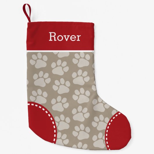 可愛い犬の肉柄のパターカスタムンのペット名 スモールクリスマスストッキング (正面)