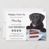 可愛い犬の誕生日パーティブラックラボパピー 招待状 (正面)
