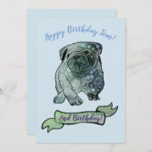 可愛い犬の誕生日パーティーフランスのブルドッグ 招待状 (正面/裏面)