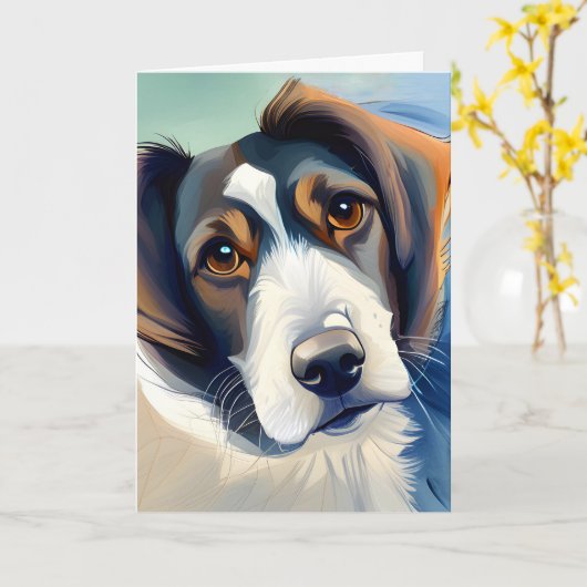 可愛い犬の誕生日 カード (黄色い花)