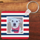 可愛い犬の赤白青ストライプ愛国の写真 キーホルダー (裏面)