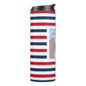 可愛い犬の赤白青ストライプ愛国の写真 タンブラー (回転左)