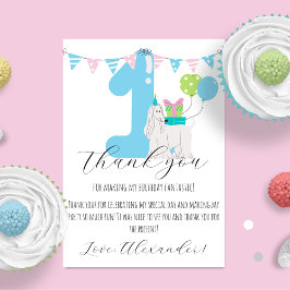 可愛い犬の隣の青のナンバーワン第1誕生日 サンキューカード