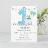 可愛い犬の隣の青のナンバーワン第1誕生日 招待状 (スタンド正面)