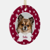 可愛い犬の骨の名前の年赤と白の手プリント セラミックオーナメント (右)