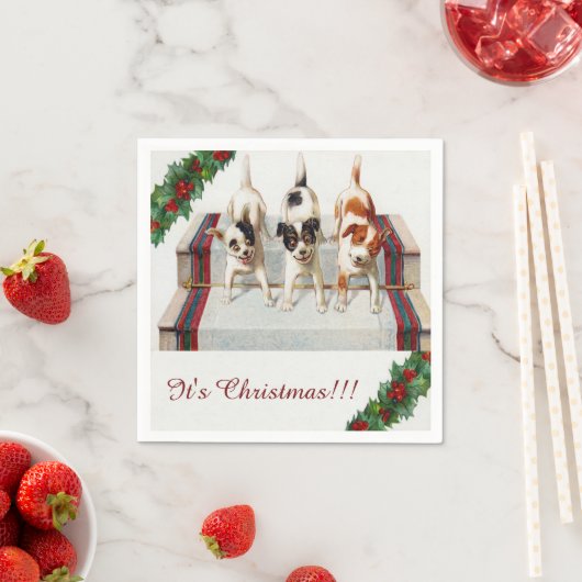 可愛い犬の「クリスマスだ」 スタンダードカクテルナプキン (インサイチュ)