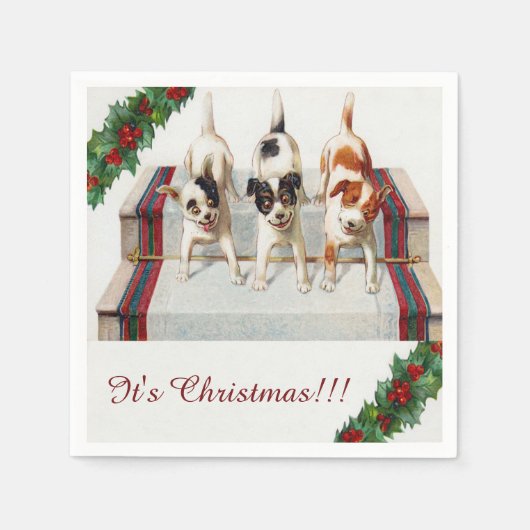 可愛い犬の「クリスマスだ」 スタンダードカクテルナプキン (正面)