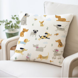 可愛い犬イラストレーション枕よくはしゃぐ犬プリント クッション