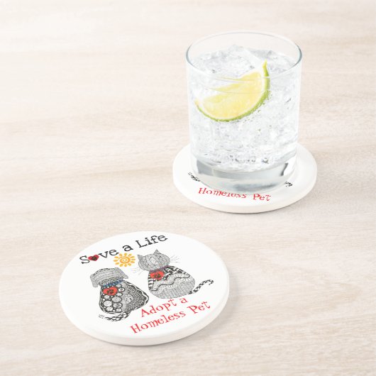 可愛い犬カラフルと猫の養子縁組コースター コースター (側面)