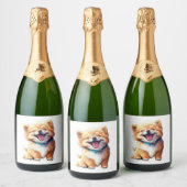 可愛い犬クラシック笑いTシャツ スパークリングワインラベル (ボトル)