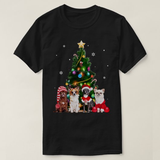 可愛い犬クリスマスツリー犬の恋人クリスマスペット女性 Tシャツ (デザイン正面)