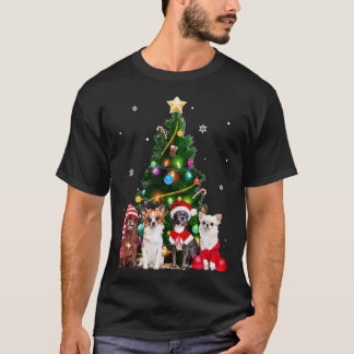 可愛い犬クリスマスツリー犬の恋人クリスマスペット女性 Tシャツ