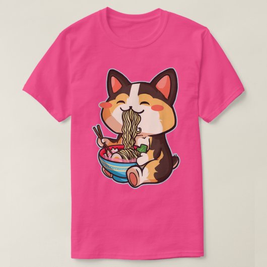 可愛い犬コ食べルギのラーメン – オタクマンガかわいいC Tシャツ (デザイン正面)