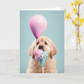 可愛い犬ゴールデンレトリバーグリーティングカード カード (黄色い花)