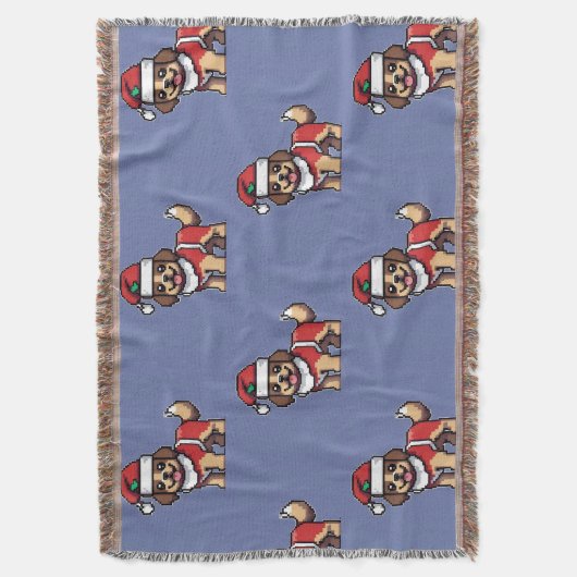 可愛い犬サンタと一緒に楽しいクリスマスを過ごしたい スローブランケット (正面縦)