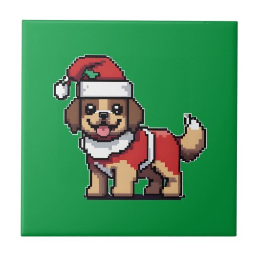 可愛い犬サンタと一緒に楽しいクリスマスを過ごしたい タイル (正面)
