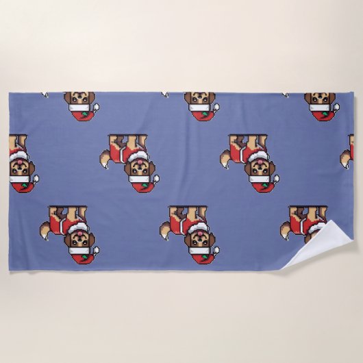 可愛い犬サンタと一緒に楽しいクリスマスを過ごしたい ビーチタオル (正面)