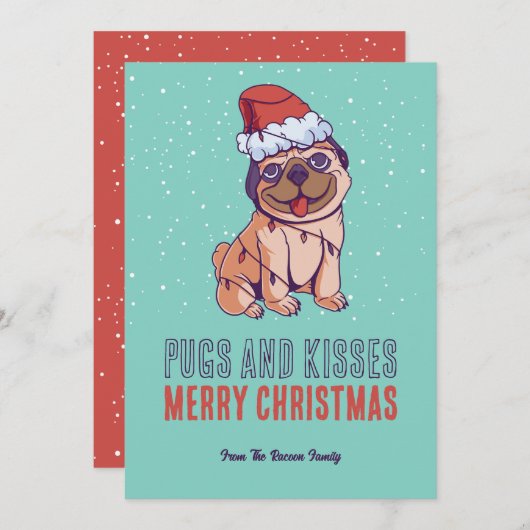 可愛い犬サンタのパグとキスメリークリスマス シーズンカード (正面/裏面)