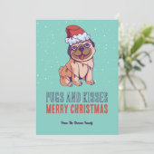 可愛い犬サンタのパグとキスメリークリスマス シーズンカード (スタンド正面)