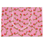 可愛い犬サンタ・ダシュンド柄ピンクのクリスマス ラージペーパーバッグ (正面)