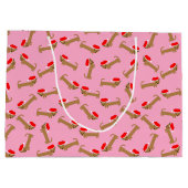 可愛い犬サンタ・ダシュンド柄ピンクのクリスマス ラージペーパーバッグ (裏面)