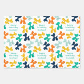 可愛い犬バルーンパターン子供の誕生日 ラッピングペーパーシート (正面2)