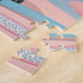 可愛い犬ピンクきらきら光るブルー犬の母 ジグソーパズル (側面)