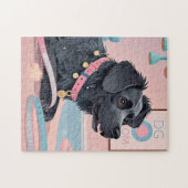 可愛い犬ピンクきらきら光るブルー犬の母 ジグソーパズル (横)