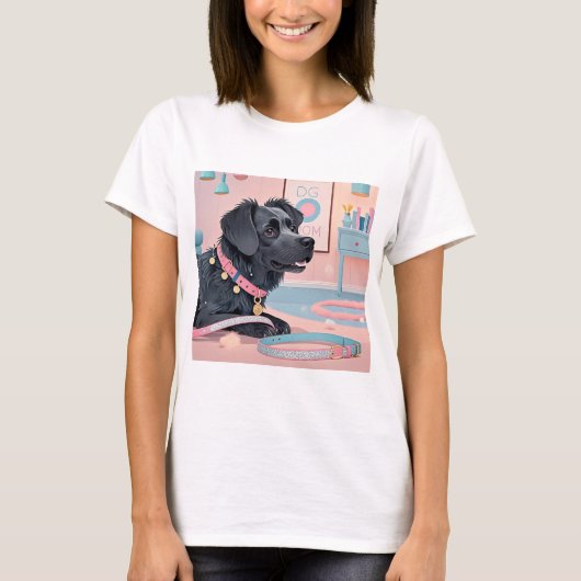 可愛い犬ピンクきらきら光るブルー犬の母 Tシャツ (正面)