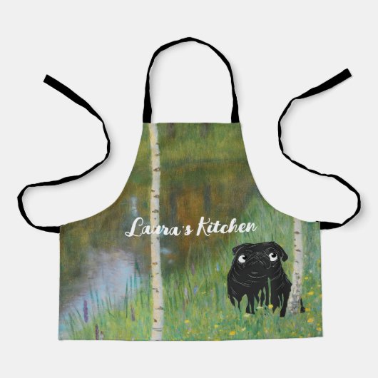 可愛い犬プグスタフクリムト森の子 エプロン (正面)