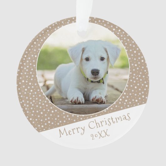 可愛い犬ペットスターパターンフォトクリスマスキープサケ オーナメント (正面)