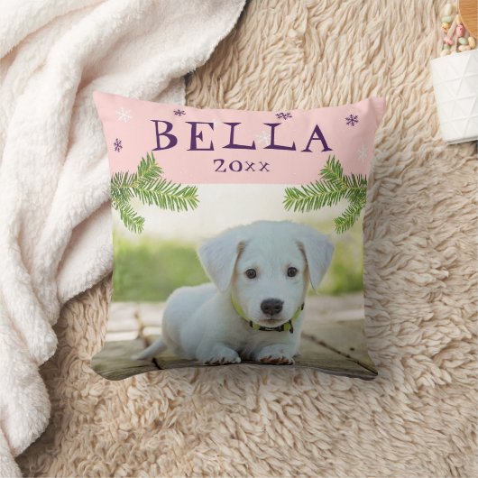 可愛い犬ペット写真ピンクのクリスマスフォトキープサケ クッション (ブランケット)