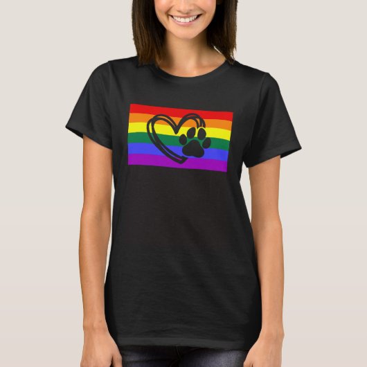可愛い犬ママパパポーLGBTQゲイプライド国旗同性愛者 Tシャツ (正面)