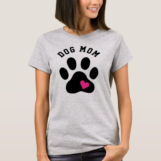 可愛い犬ママ黒い前足とハート Tシャツ (正面)