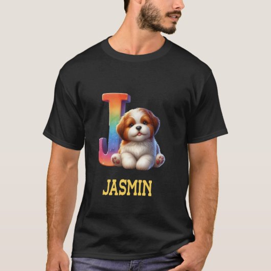 可愛い犬レタージャスミン名虹の犬 Tシャツ (正面)