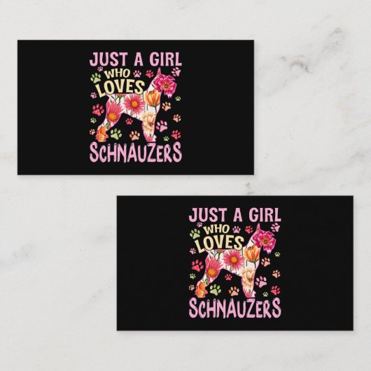 可愛い犬好きシュナウザー犬を愛する女の子 名刺 (正面/裏面)