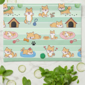 可愛い犬遊が眠ること キッチンタオル (折り畳み)