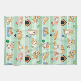 可愛い犬遊が眠ること キッチンタオル