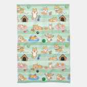 可愛い犬遊が眠ること キッチンタオル (縦)