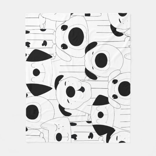 可愛い犬：黒、白い漫画。 フリースブランケット (正面)